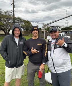 Tim, Kimo and Jacob waiting to greet members and guest to let them know service will only be streaming online due to the weather